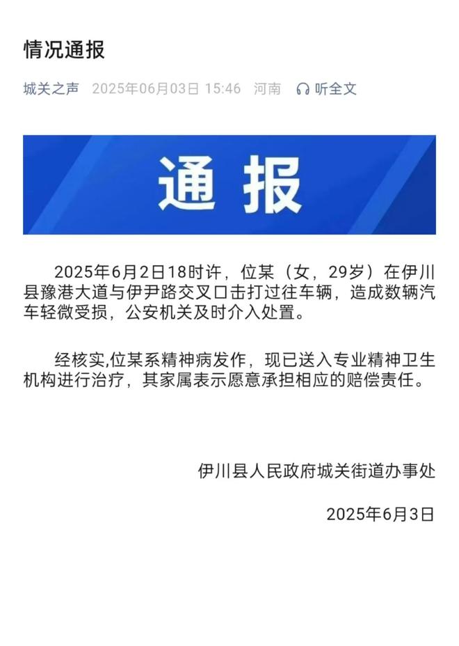 车通报：系精神病发作家属愿意承担赔偿冰球突破技巧女子持械当街打砸多辆轿(图3)